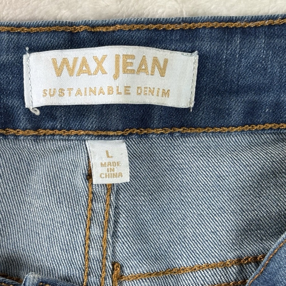 Wax Jean Shorts Womens L Blue Mid Rise Distressed Cuffed Denim Stretch Casual - Picture 5 of 7